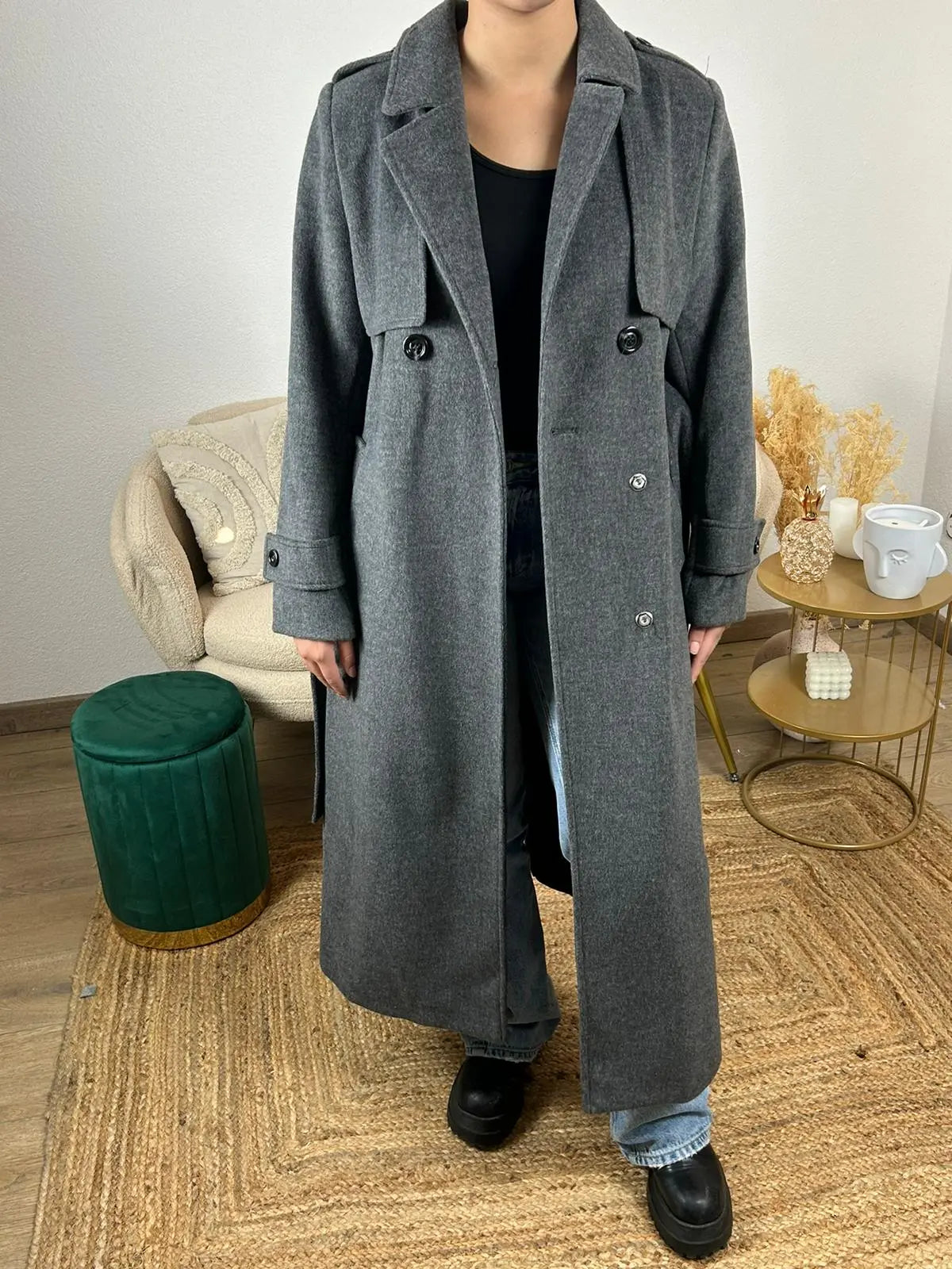 Manteau Long avec ceinture en laine Alhambra Couture