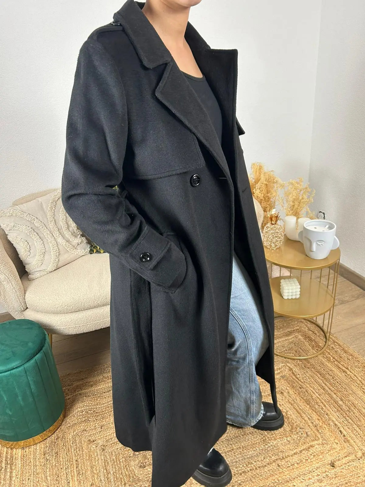 Manteau Long avec ceinture en laine Alhambra Couture