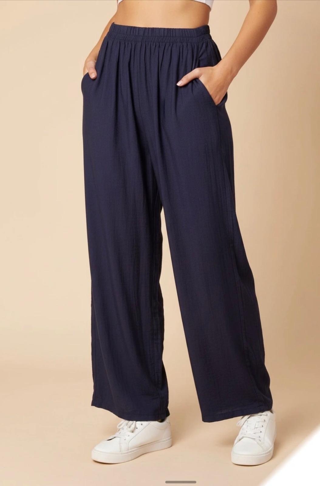 Pantalon uni avec poches tissu similaire au lin Alhambra Couture