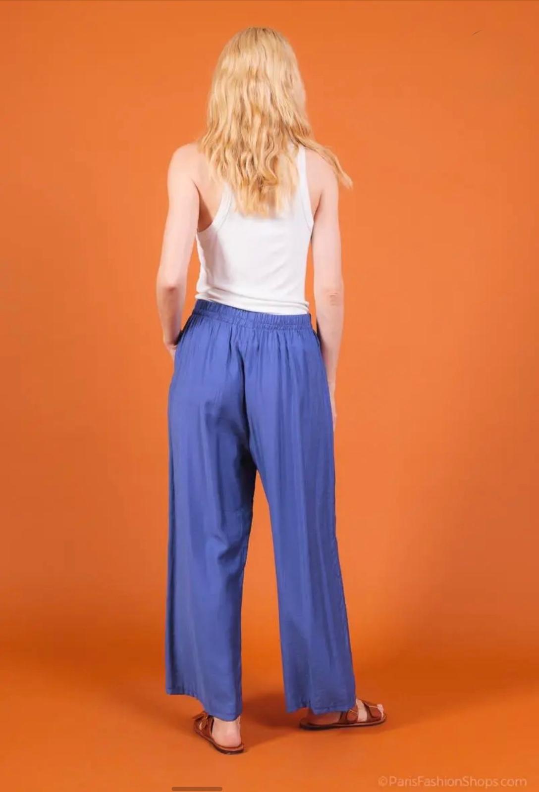 Pantalon uni avec poches tissu similaire au lin Alhambra Couture