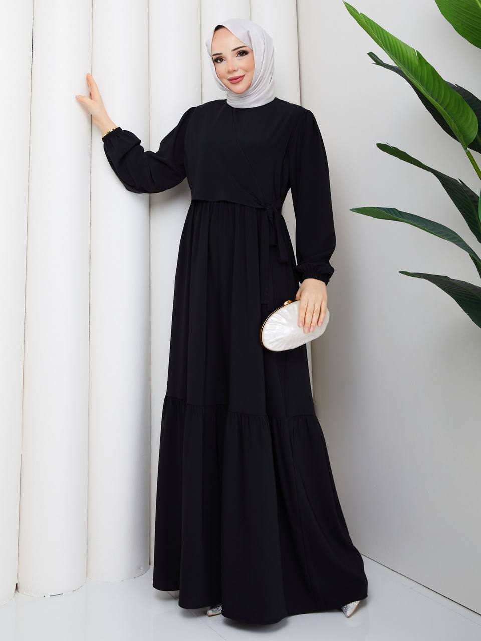 Robe longue portefeuille à volant Alhambra Couture