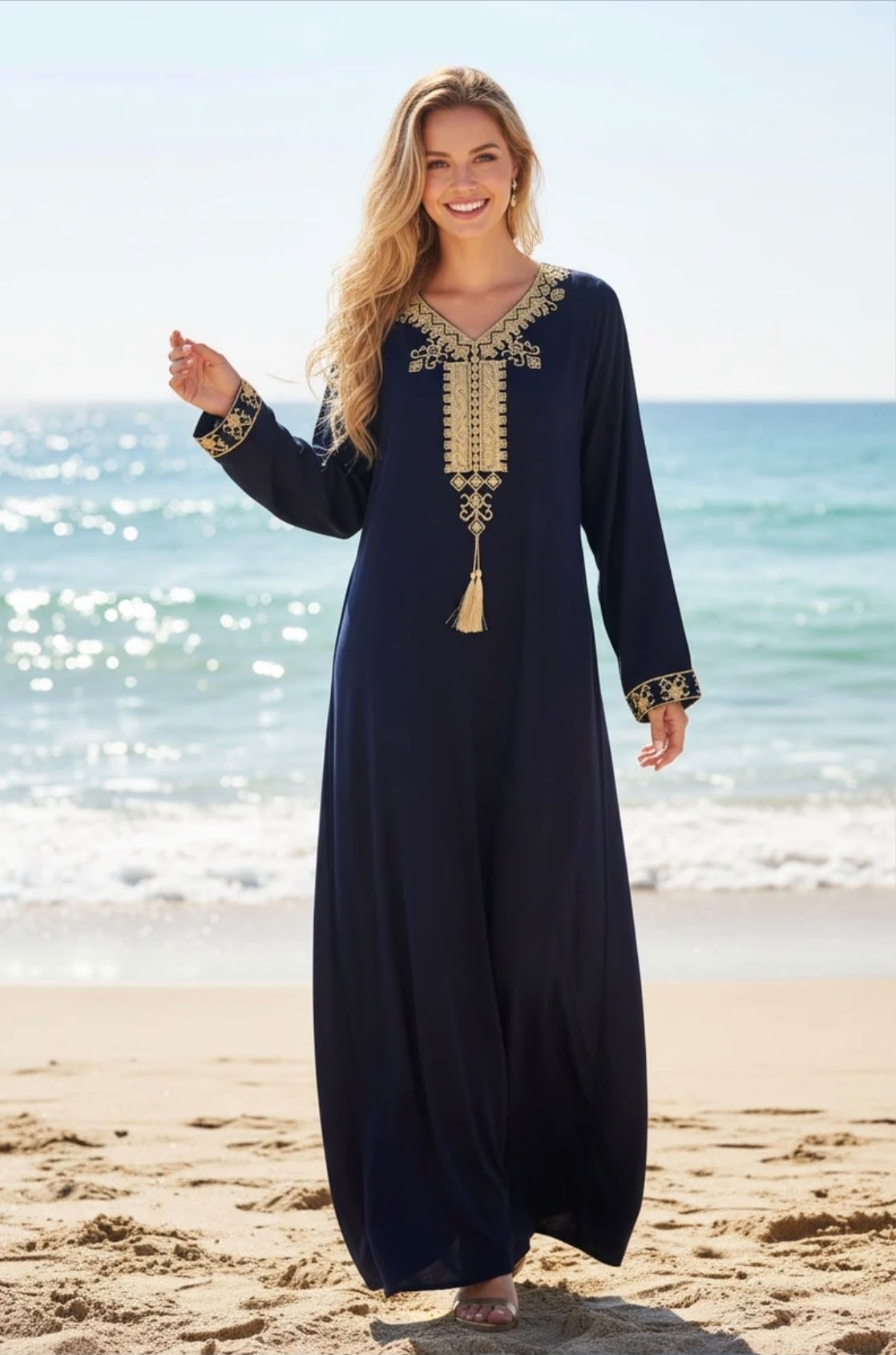 Robe longue unie brodée manches longues 0507-0508-0509 Alhambra Couture