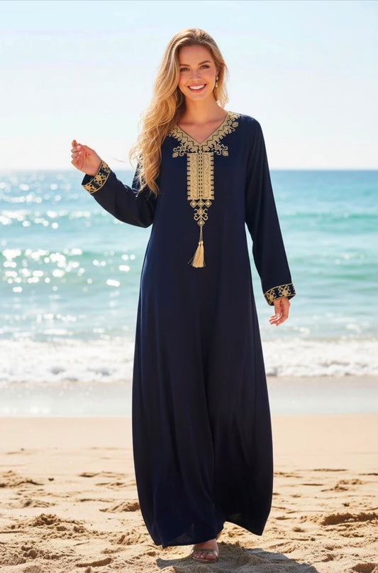 Robe longue unie brodée manches longues 0507-0508-0509 Alhambra Couture