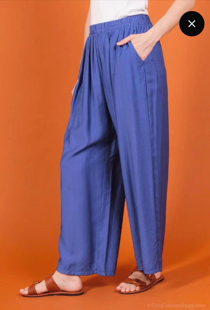 Pantalon uni avec poches tissu similaire au lin Alhambra Couture
