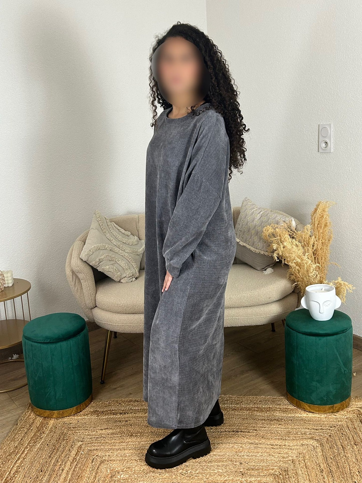 Robe pull en velours à manche longue