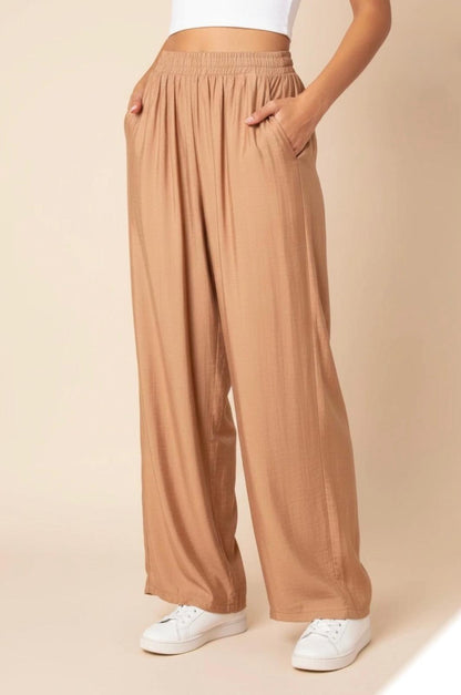 Pantalon uni avec poches tissu similaire au lin Alhambra Couture