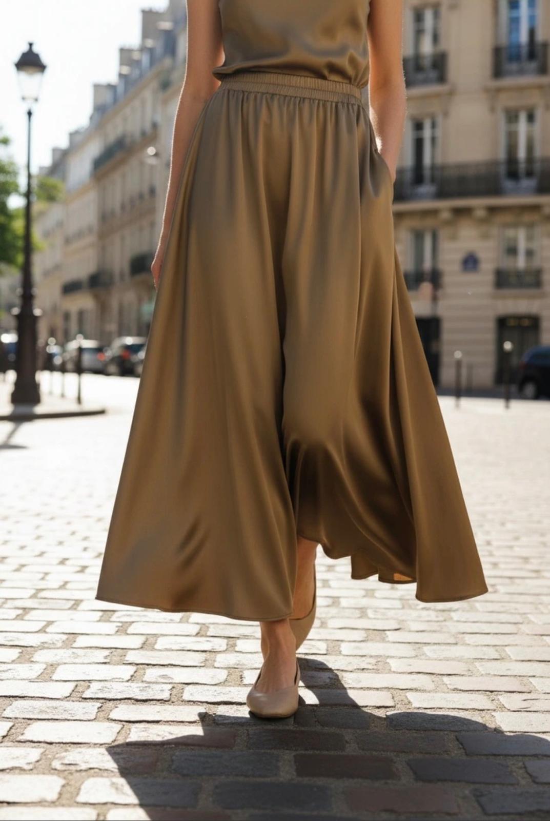 Jupe unie à relief en satin et doux avec poches 0510 Alhambra Couture
